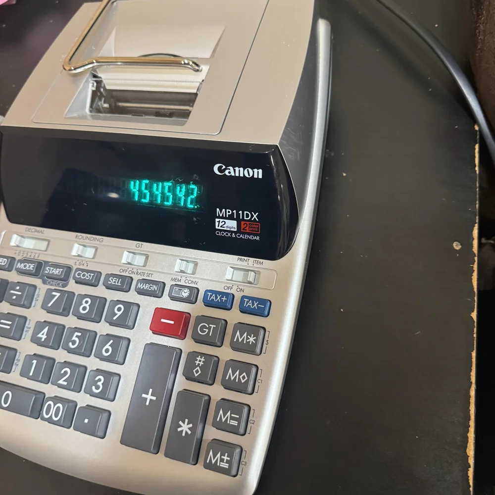 Canon Gray and Black MP11DX-2 Desktop Printing Calculator (Bottom View)